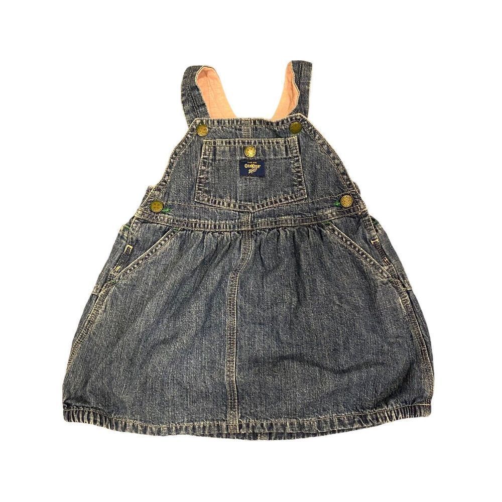 OshKosh Snap Lined Blue Denim Overall Jumper Vestbak Dress Size 12-18 Months